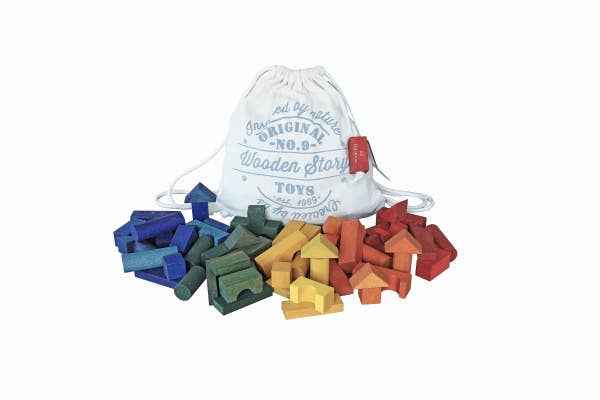 Wooden Story Rainbow Holzbausteine im Baumwollsack – 60 Teile