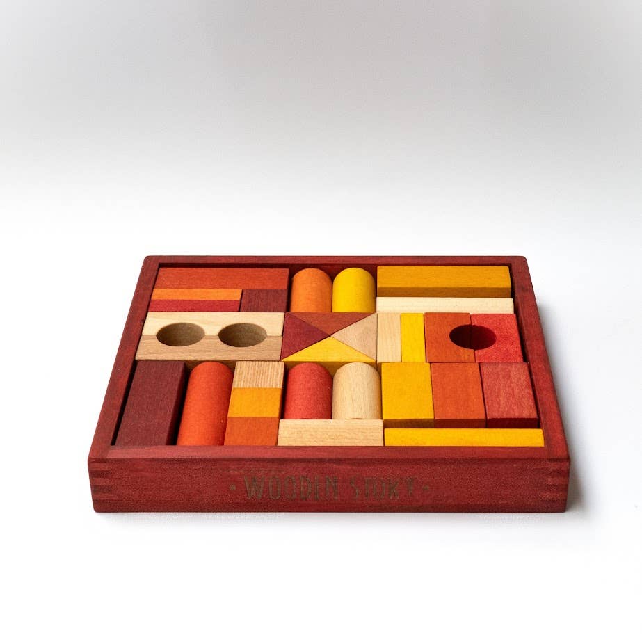 Wooden Story Holzbausteine im roten Holztablett – 30 Teile