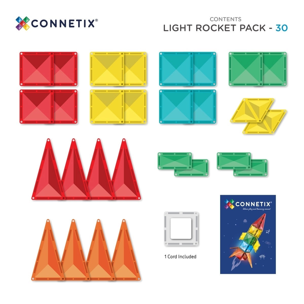CONNETIX Light Rocket Pack 30 Pieces – Magnetic Tiles with Light-Up Tile