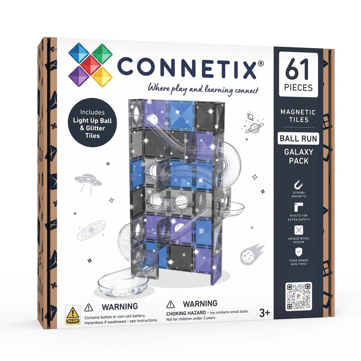 CONNETIX Ball Run Galaxy Pack 61 Pieces – Magnetic Ball Run with Light-Up Balls