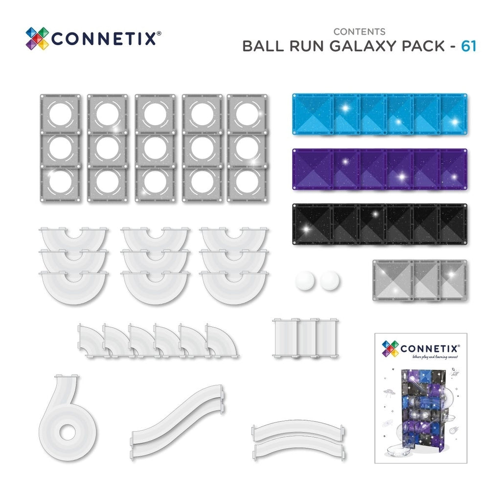 CONNETIX Ball Run Galaxy Pack 61 Pieces – Magnetic Ball Run with Light-Up Balls