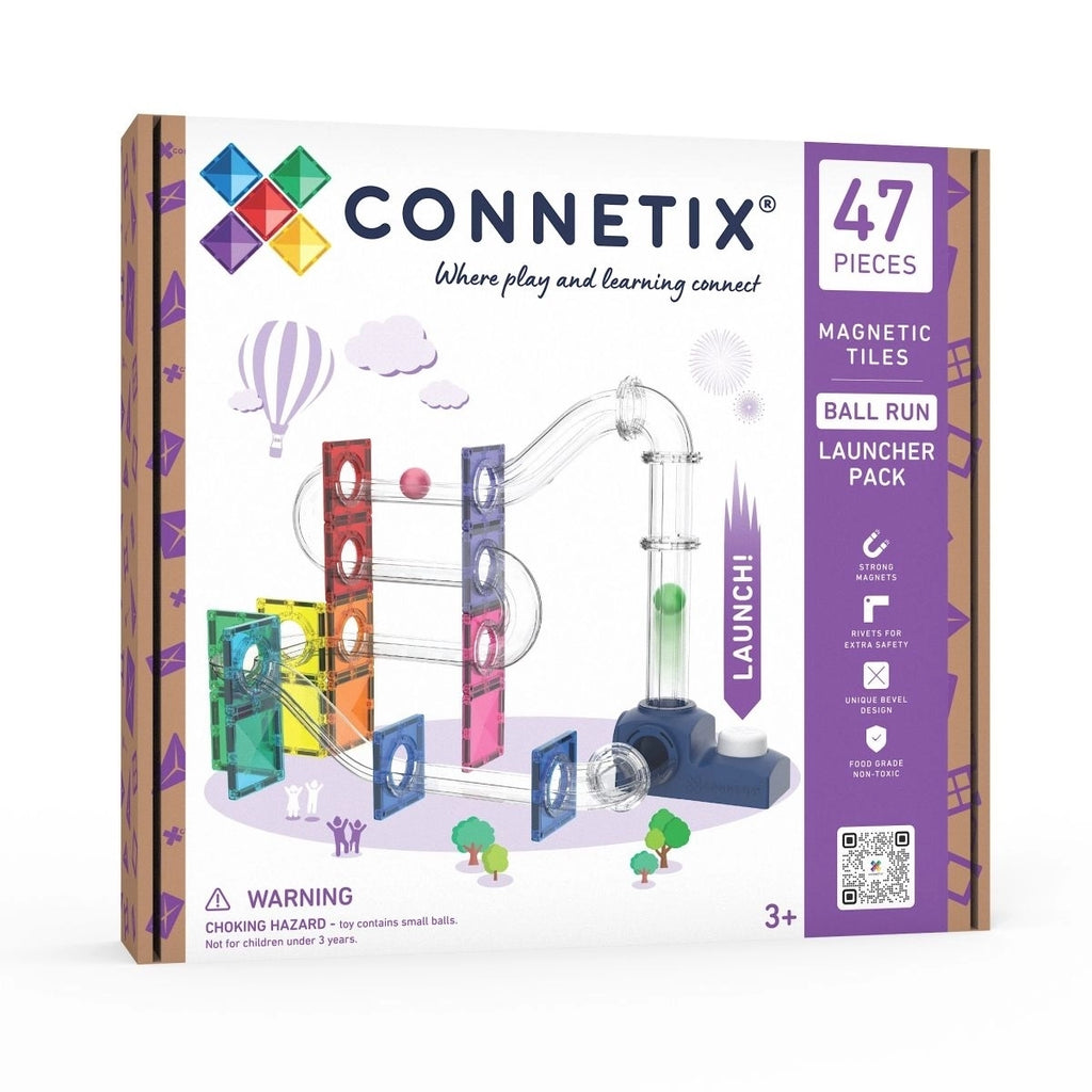 CONNETIX Ball Run Launcher Pack 47 Pieces – Magnetic Tiles with Ball Launcher