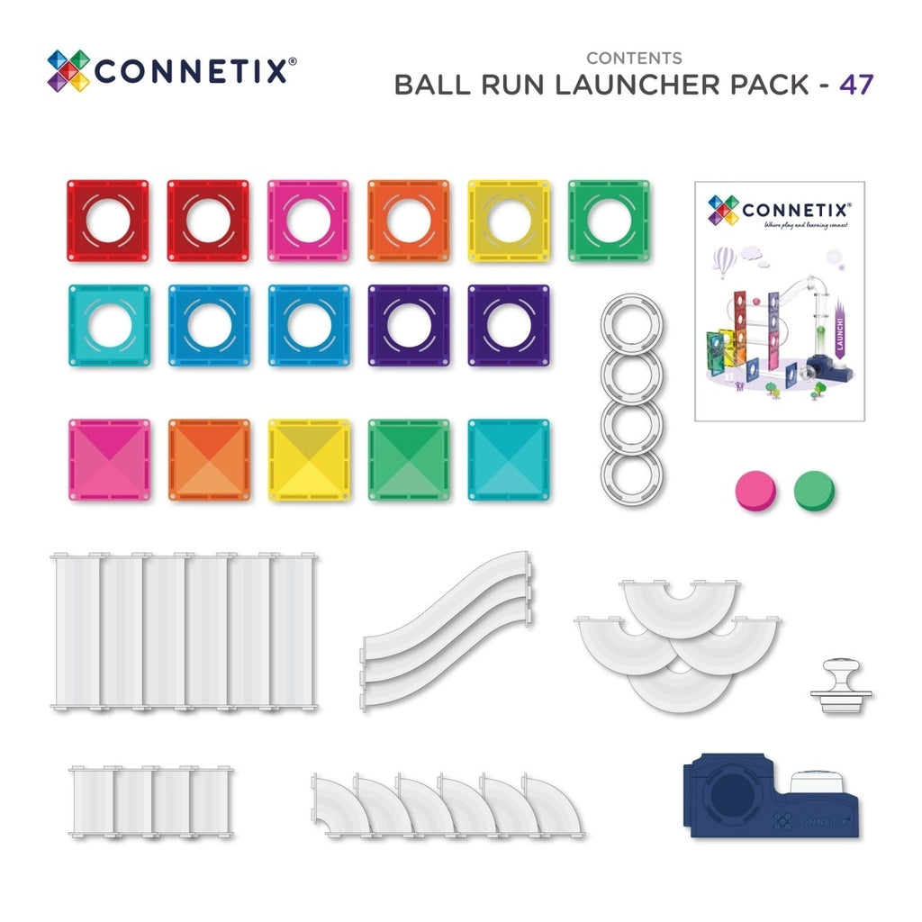 CONNETIX Ball Run Launcher Pack 47 Pieces – Magnetic Tiles with Ball Launcher