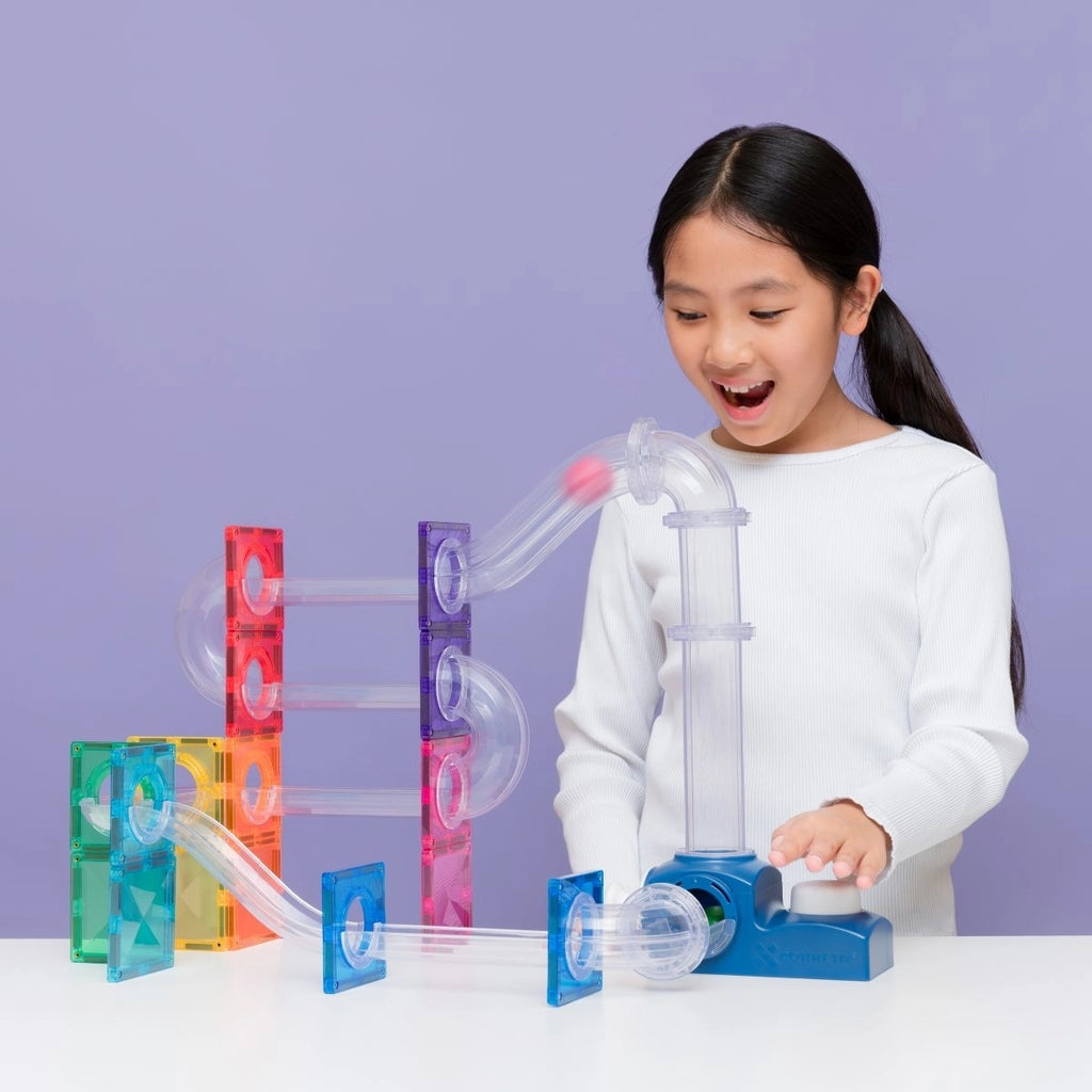 CONNETIX Ball Run Launcher Pack 47 Pieces – Magnetic Tiles with Ball Launcher