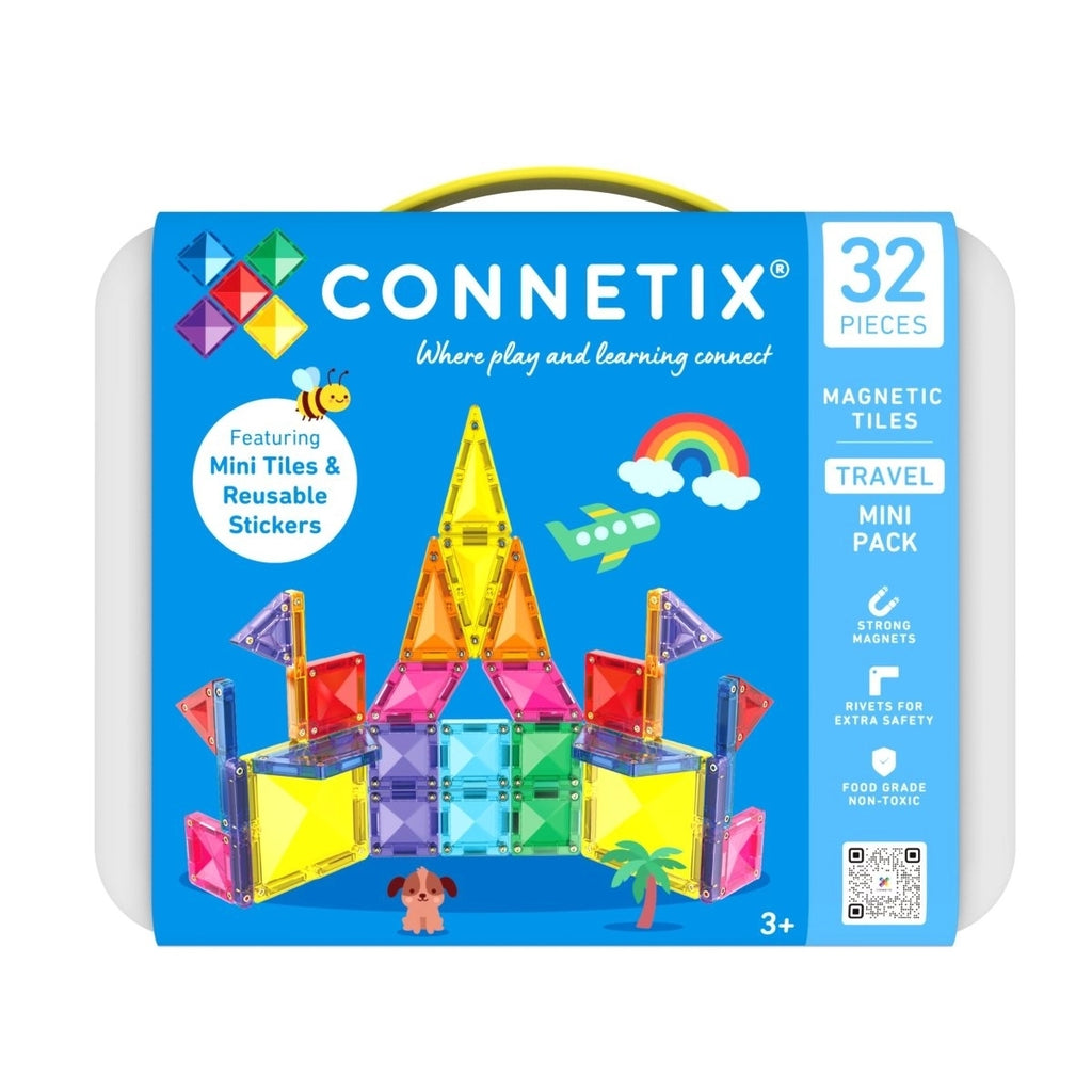 CONNETIX Travel Mini Pack 32 Pieces - Magnetic building blocks for on the go in a practical metal box