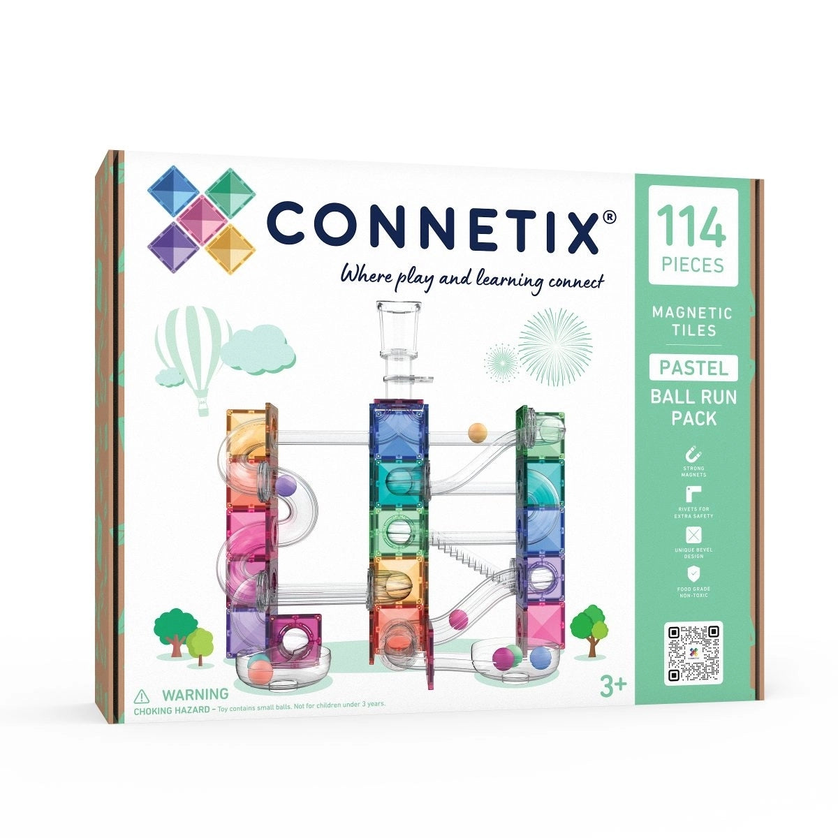 CONNETIX Pastel Ball Run Pack 106 Pieces – Magnetic Ball Run in Pastel Colors