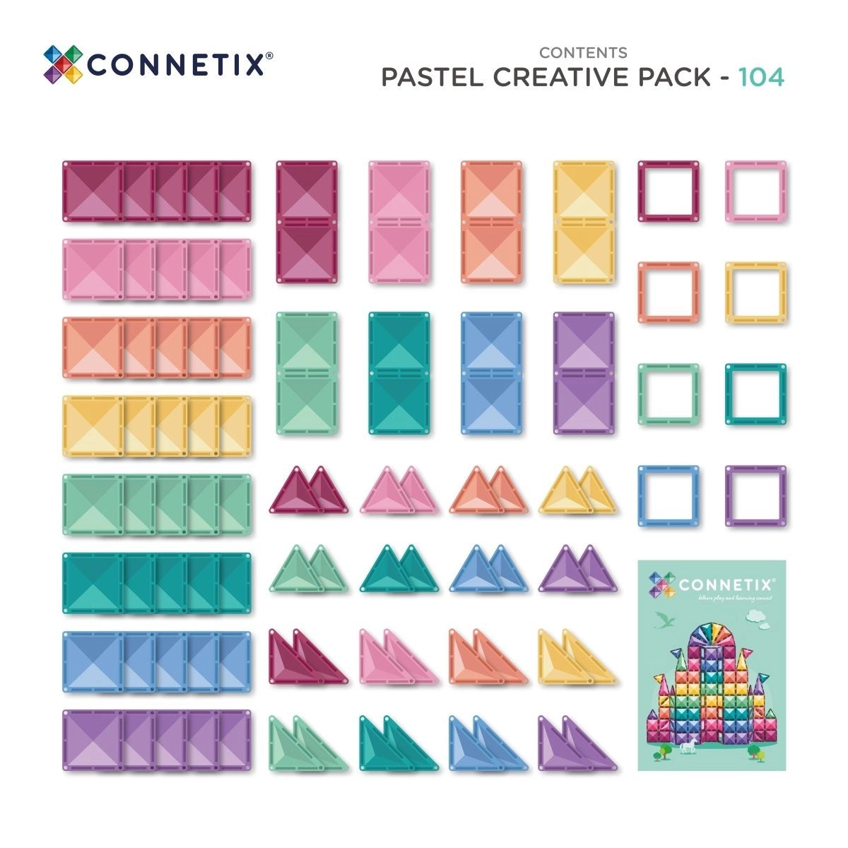 CONNETIX Pastel Creative Pack 120 Pieces – Magnetic Tiles in Pastel Colors