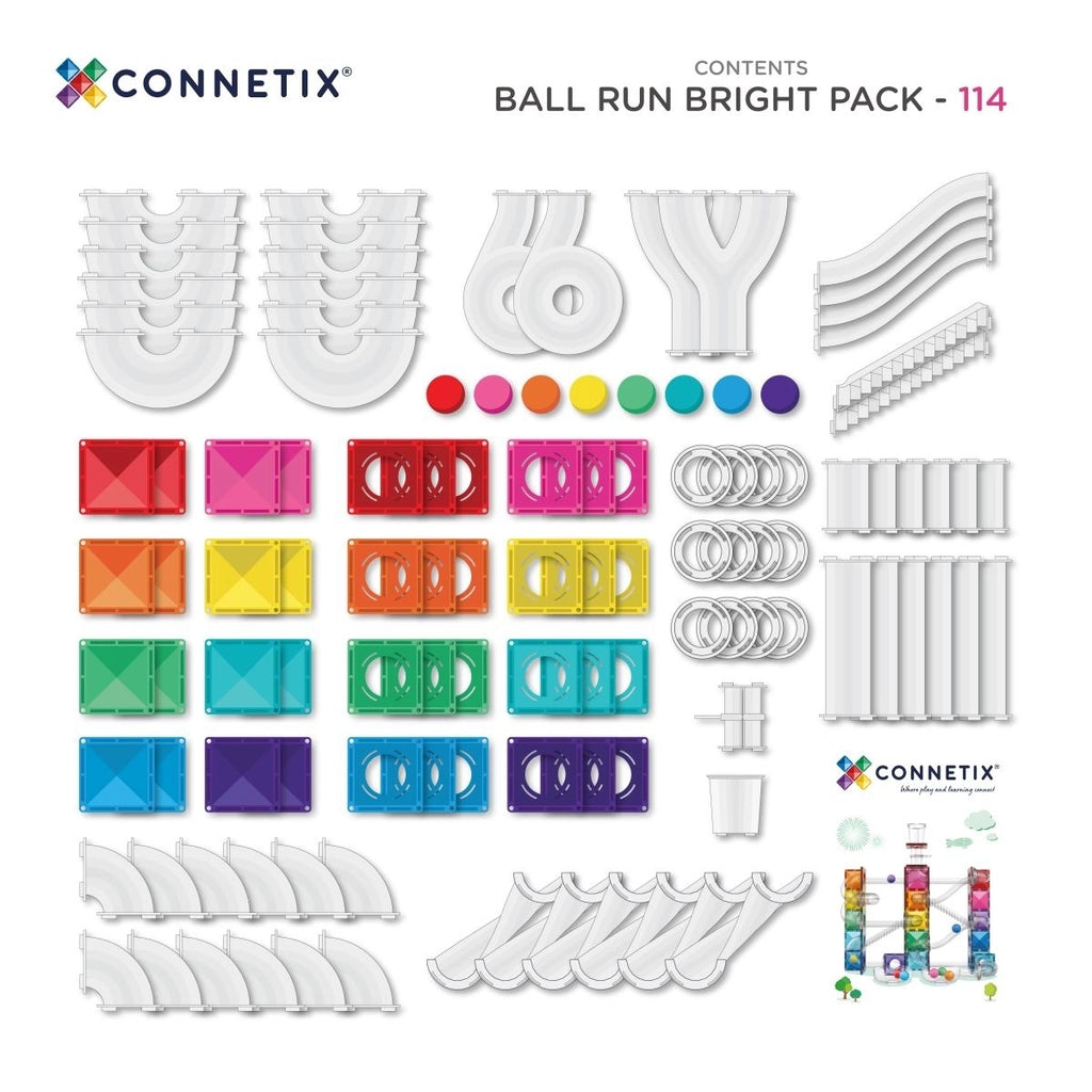 CONNETIX Bright Ball Run Pack 106 Pieces – Magnetic Ball Run in Bright Colors