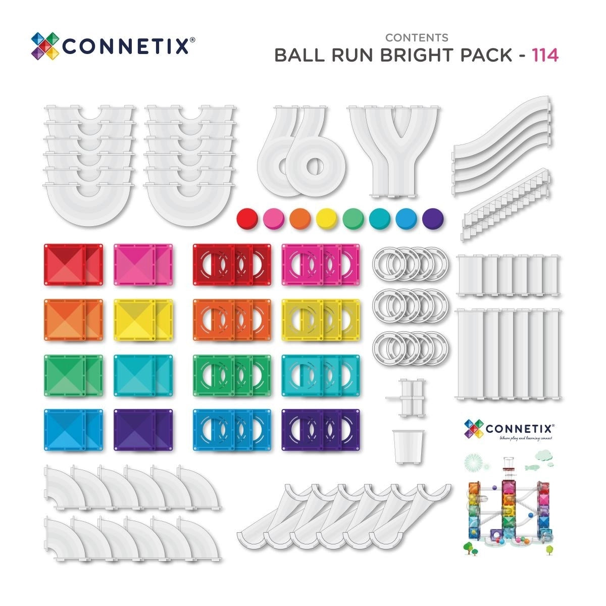 CONNETIX Bright Ball Run Pack 106 Pieces – Magnetic Ball Run in Bright Colors