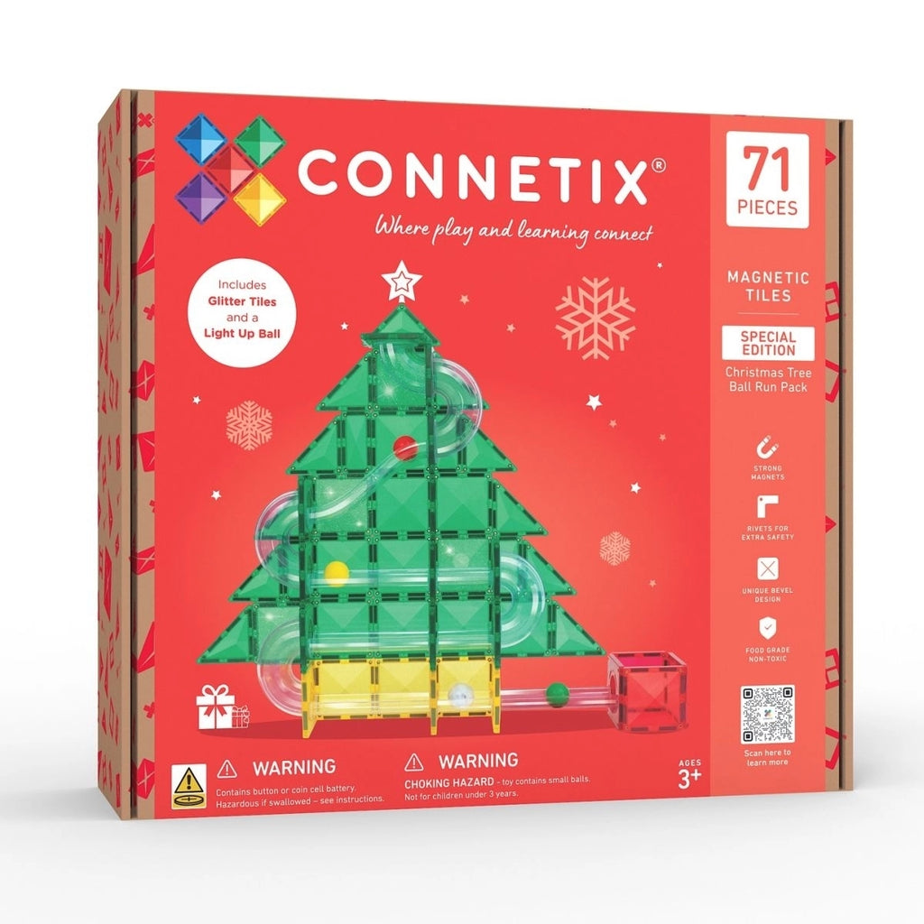 CONNETIX Christmas Tree Ball Run – 71-teiliges Magnetbaustein-Kugelbahn-Set