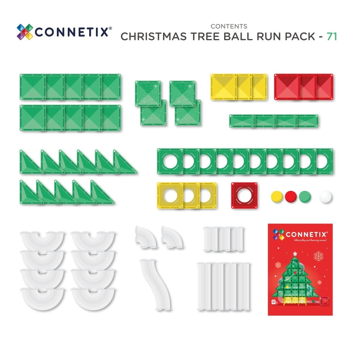 CONNETIX Christmas Tree Ball Run – 71-teiliges Magnetbaustein-Kugelbahn-Set
