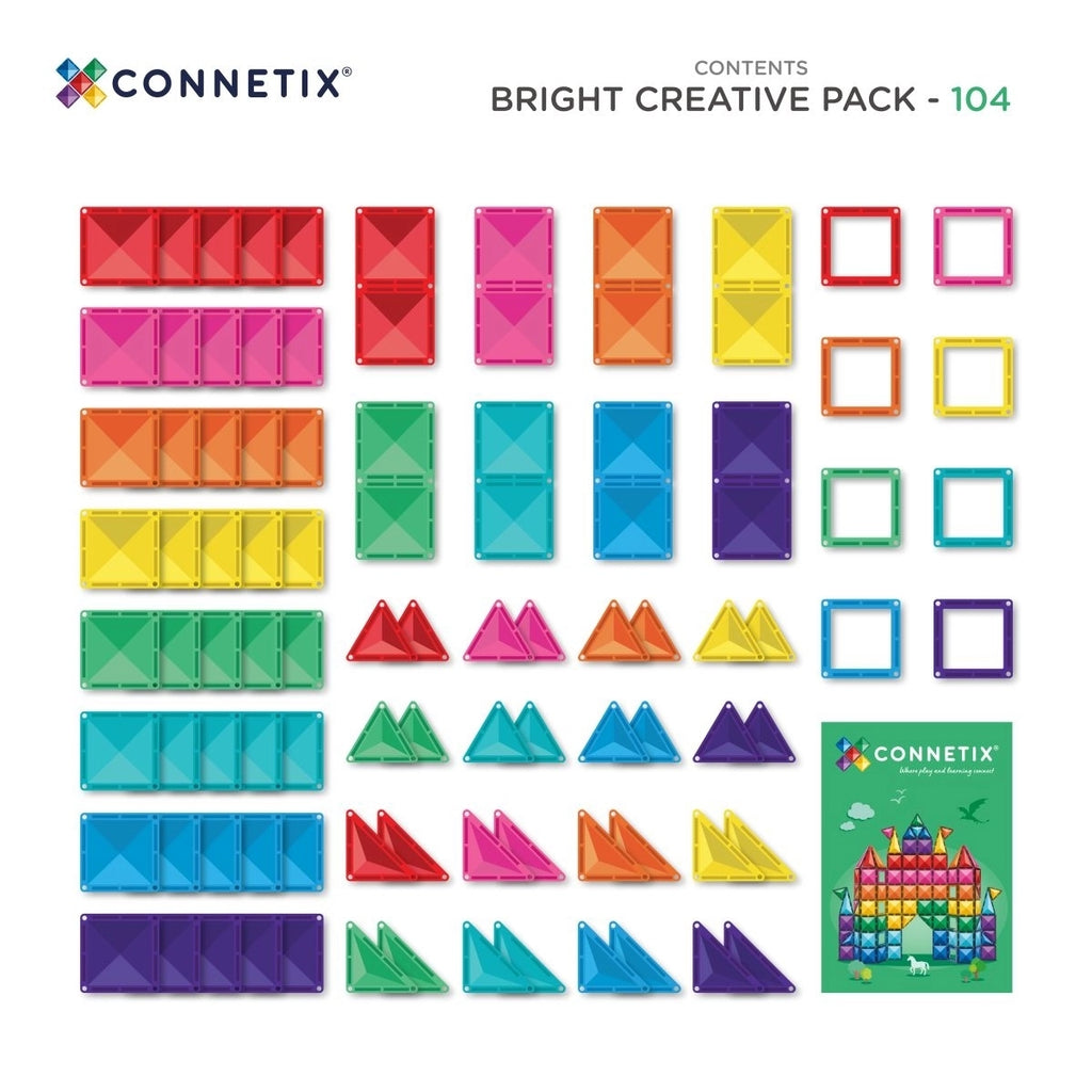 CONNETIX Bright Creative Pack 102 Pieces - Magnetic Tiles in Vibrant Colours