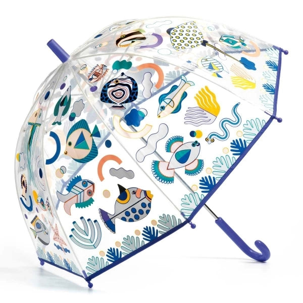 Djeco Kinder Regenschirm Fische – Transparenter Farbwechsel-Regenschirm mit Fischmotiv