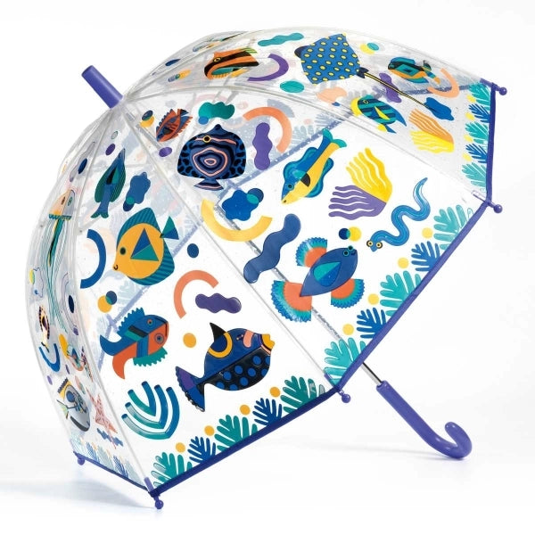Djeco Kinder Regenschirm Fische – Transparenter Farbwechsel-Regenschirm mit Fischmotiv