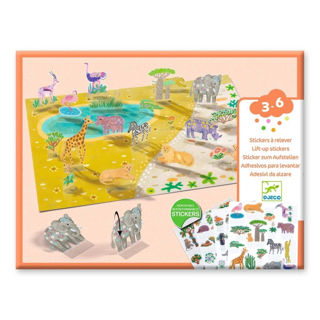 Djeco Sticker zum Aufstellen Tiere - Wiederverwendbare 3D-Sticker
