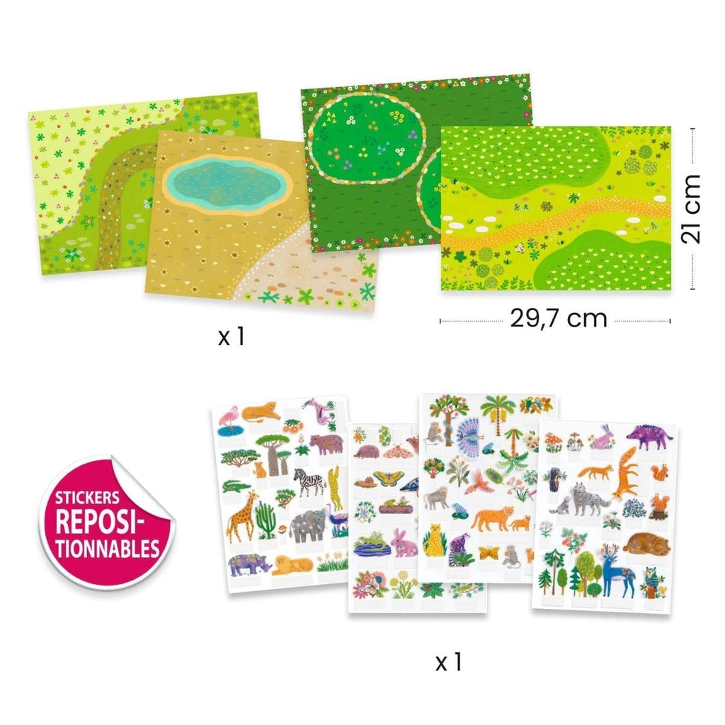 Djeco Sticker zum Aufstellen Tiere - Wiederverwendbare 3D-Sticker