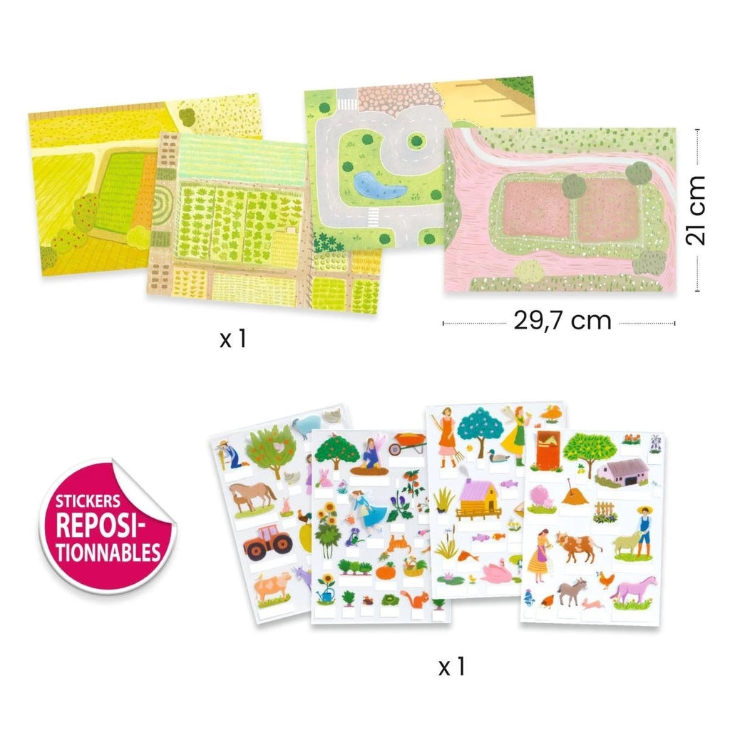 Djeco Sticker zum Aufstellen Bauernhof - Wiederverwendbare 3D-Sticker