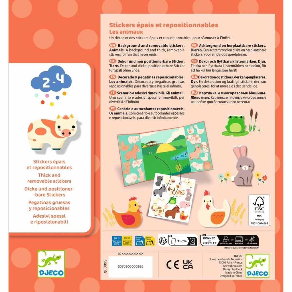 Djeco Sticker Bauernhoftiere – Wiederverwendbare Sticker für Kleinkinder