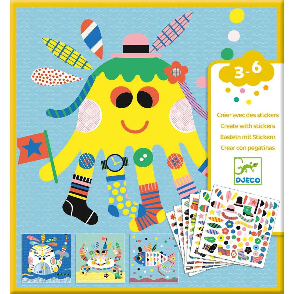 Djeco Stickerbilder Meerestiere – Kreatives Sticker-Collage-Set