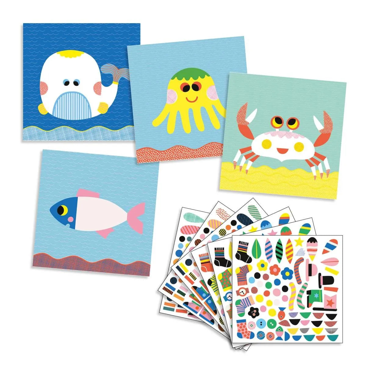 Djeco Stickerbilder Meerestiere – Kreatives Sticker-Collage-Set