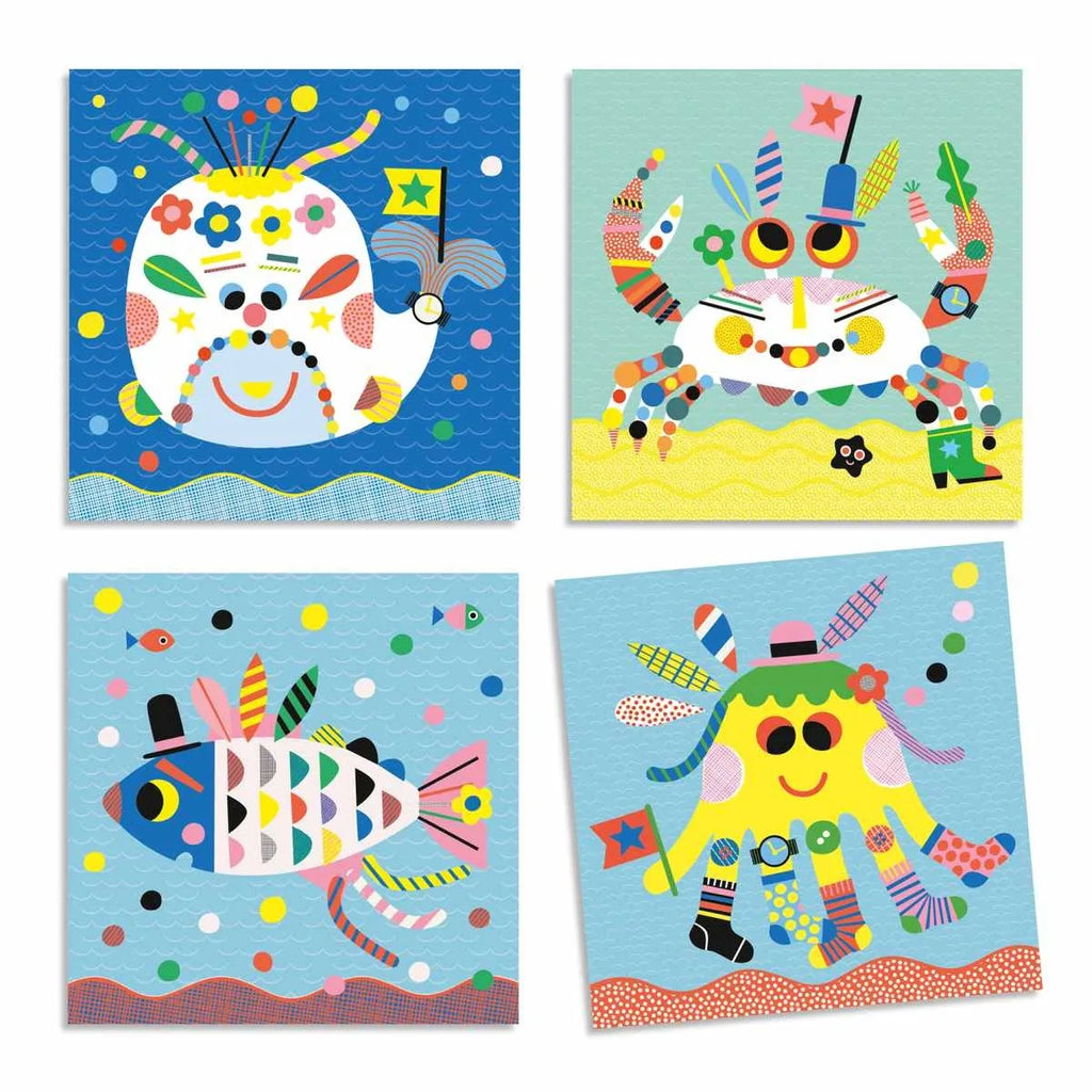 Djeco Stickerbilder Meerestiere – Kreatives Sticker-Collage-Set