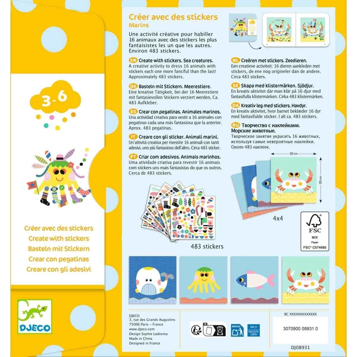 Djeco Stickerbilder Meerestiere – Kreatives Sticker-Collage-Set