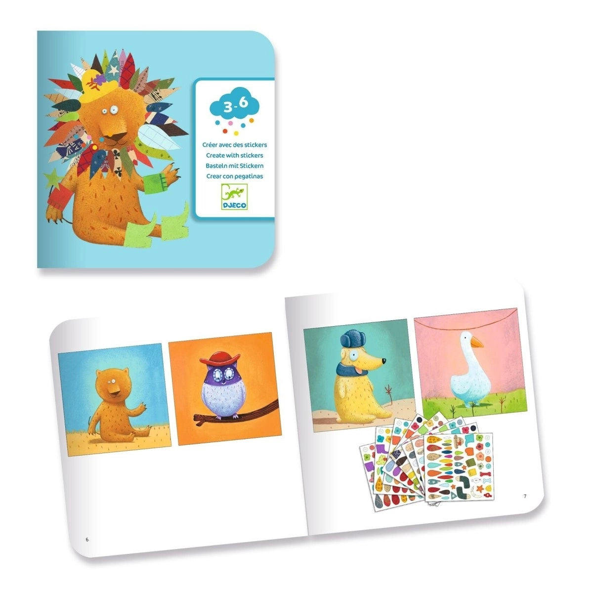 Djeco Stickerbild Tiere – Kreatives Sticker-Collage-Set