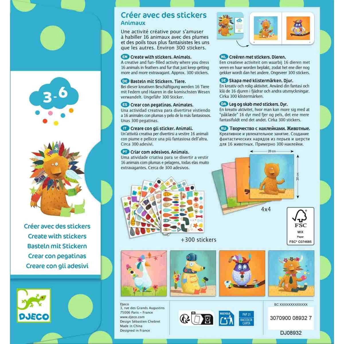 Djeco Stickerbild Tiere – Kreatives Sticker-Collage-Set