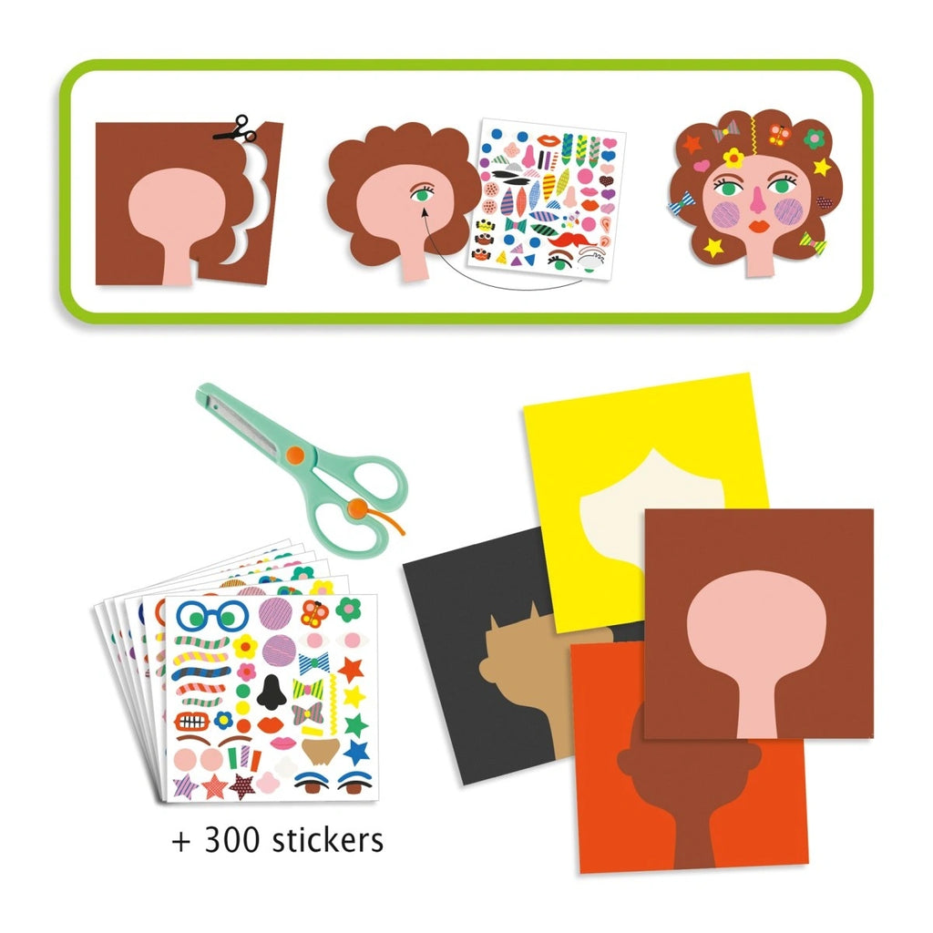 Djeco Sticker Frisuren – Kreatives Bastelset mit Schere ab 3 Jahren