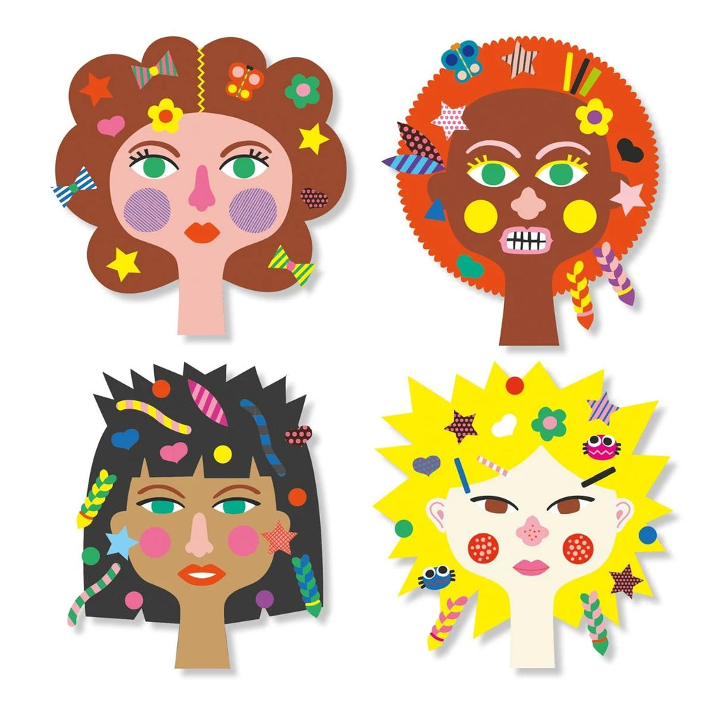Djeco Sticker Frisuren – Kreatives Bastelset mit Schere ab 3 Jahren