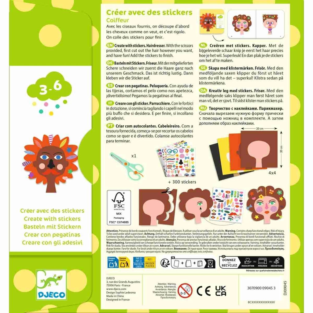 Djeco Sticker Frisuren – Kreatives Bastelset mit Schere ab 3 Jahren