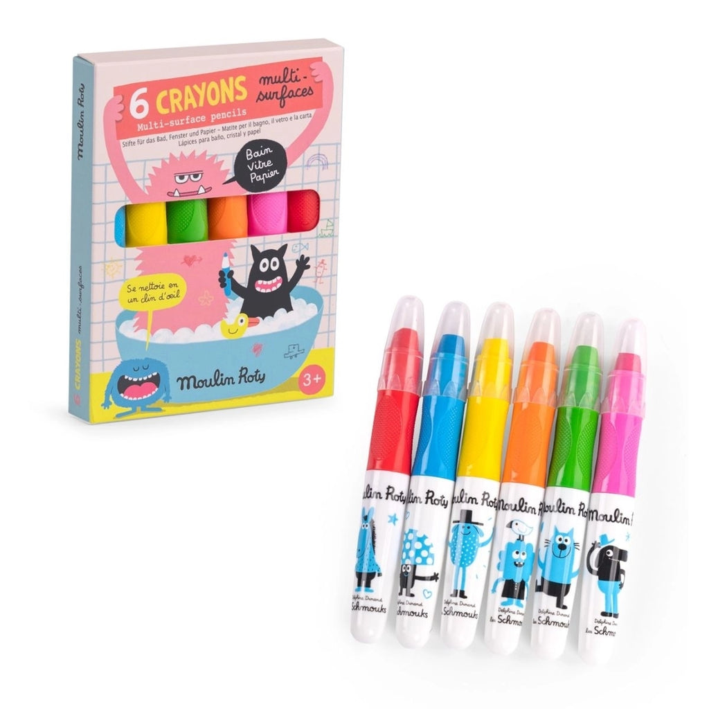Moulin Roty Les Schmouks 6 Multi-Surface-Stifte – Abwischbare Stifte für Kinder