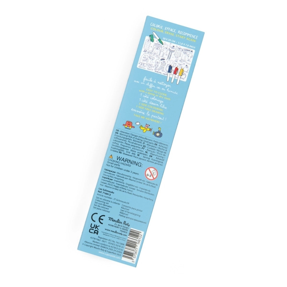 Moulin Roty Schmouks Mini Silikon-Tischset zum Ausmalen – 4 abwaschbare Filzstifte
