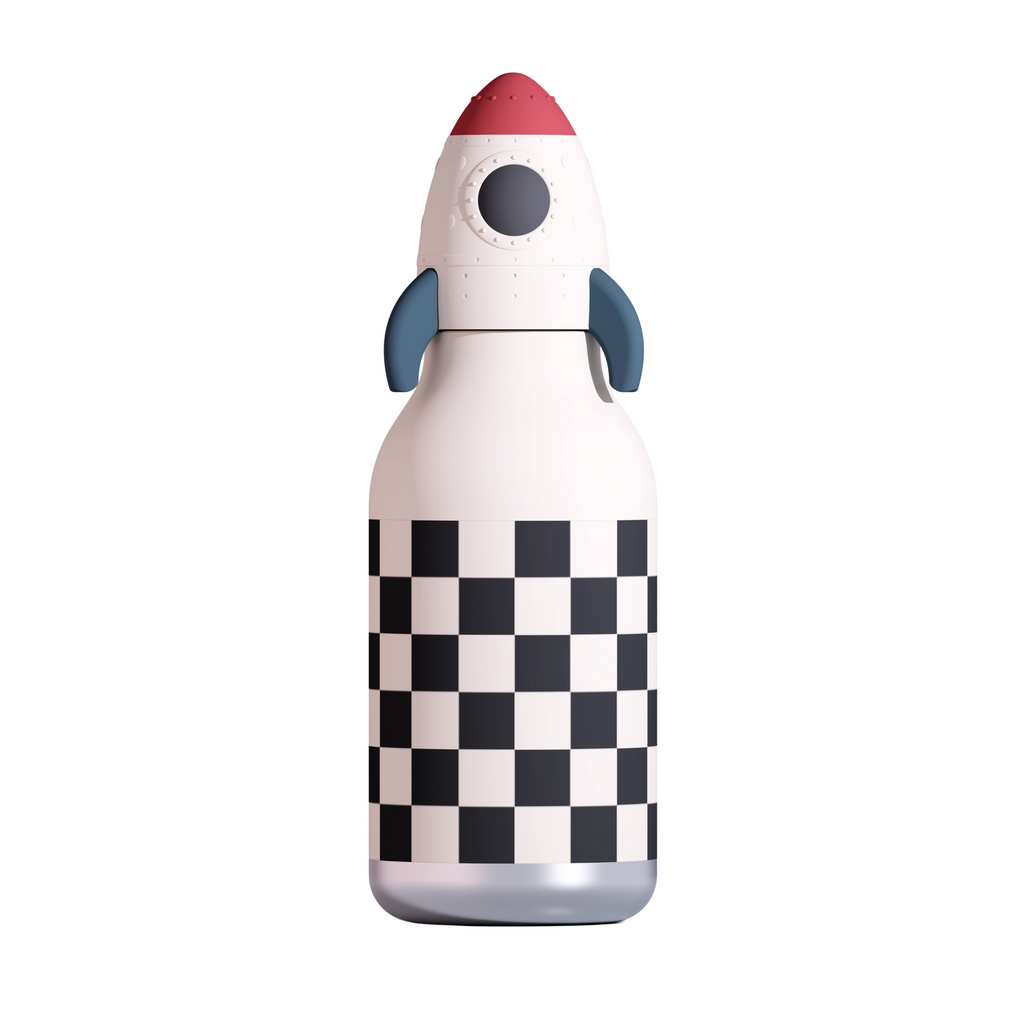 ASOBU Bestie Rocketship Trinkflasche – Isolierte Kinder-Trinkflasche mit Strohhalm 460 ml
