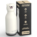 ASOBU Bestie Polar Bear Trinkflasche – Isolierte Kinder-Trinkflasche mit Strohhalm 460 ml