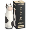 ASOBU Bestie Cow Trinkflasche – Isolierte Kinder-Trinkflasche mit Strohhalm 460 ml