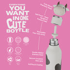 ASOBU Bestie Cow Trinkflasche – Isolierte Kinder-Trinkflasche mit Strohhalm 460 ml