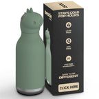 ASOBU Bestie Dinosaur Trinkflasche – Isolierte Kinder-Trinkflasche mit Strohhalm 460 ml