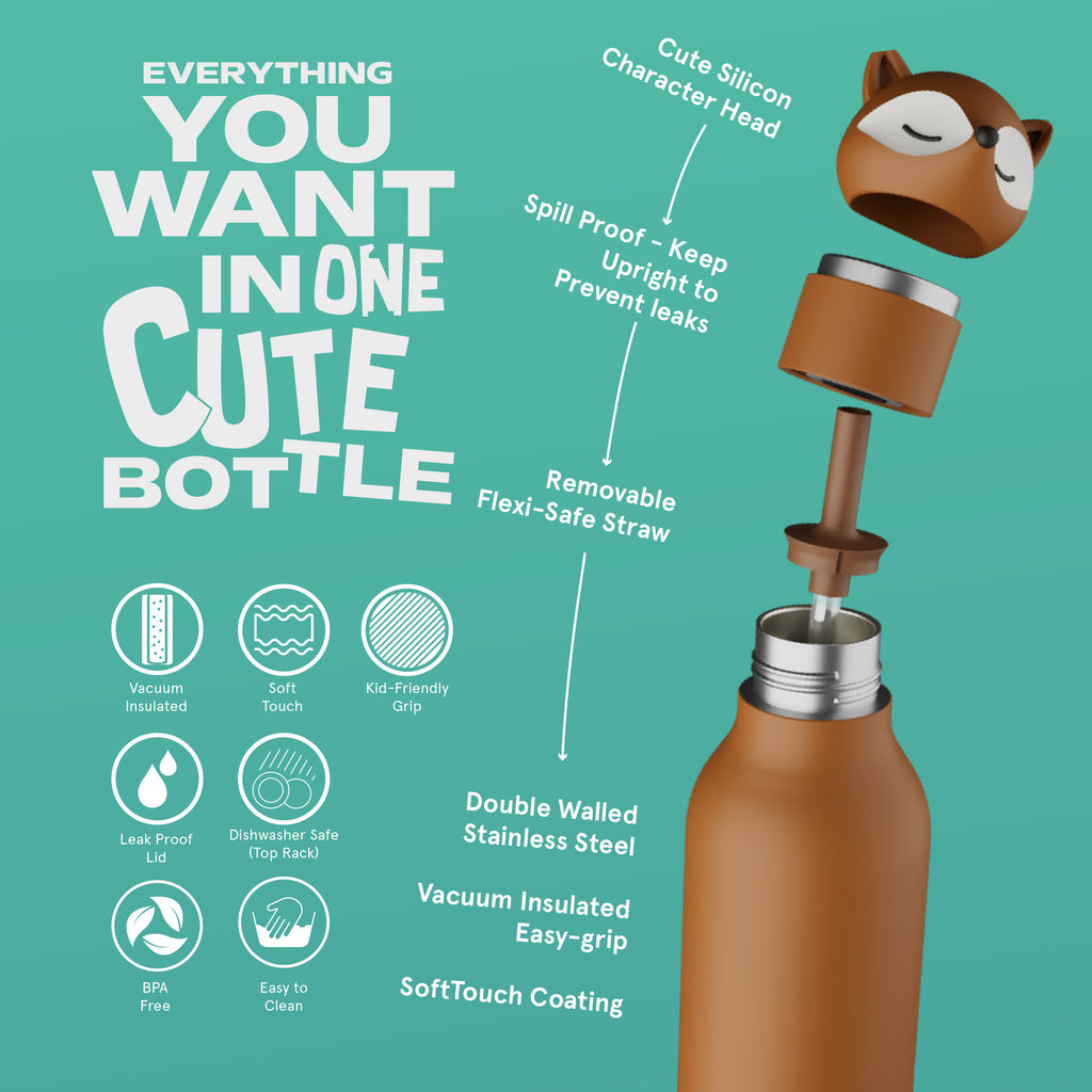 Asobu Bestie Fox Trinkflasche | Isolierte Kinderflasche 460 ml