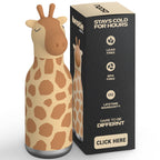 ASOBU Bestie Giraffe Trinkflasche – Isolierte Kinder-Trinkflasche mit Strohhalm 460 ml