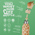 ASOBU Bestie Giraffe Trinkflasche – Isolierte Kinder-Trinkflasche mit Strohhalm 460 ml