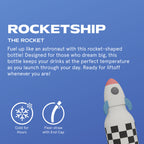 ASOBU Bestie Rocketship Trinkflasche – Isolierte Kinder-Trinkflasche mit Strohhalm 460 ml