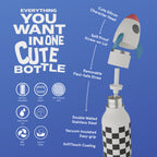 ASOBU Bestie Rocketship Trinkflasche – Isolierte Kinder-Trinkflasche mit Strohhalm 460 ml