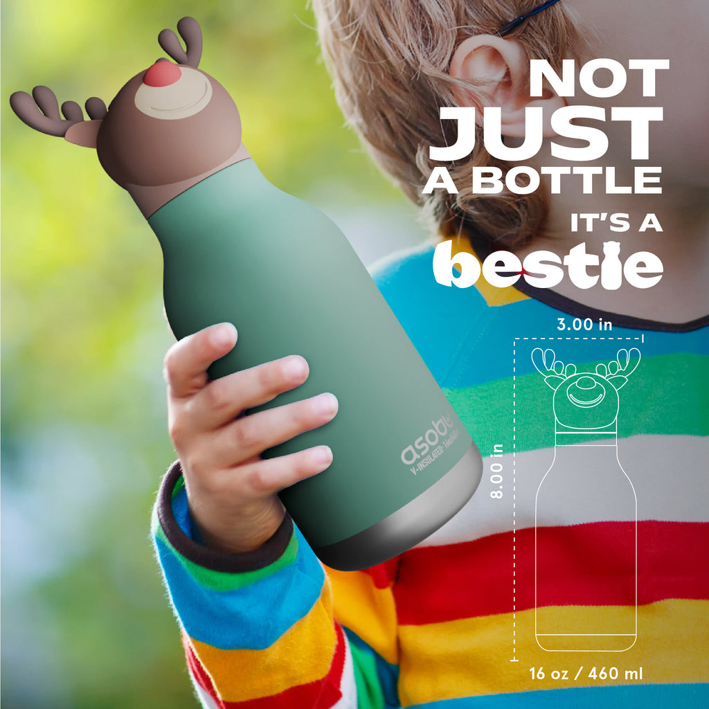 Asobu Bestie Reindeer Trinkflasche | Isolierte Kinderflasche 460 ml