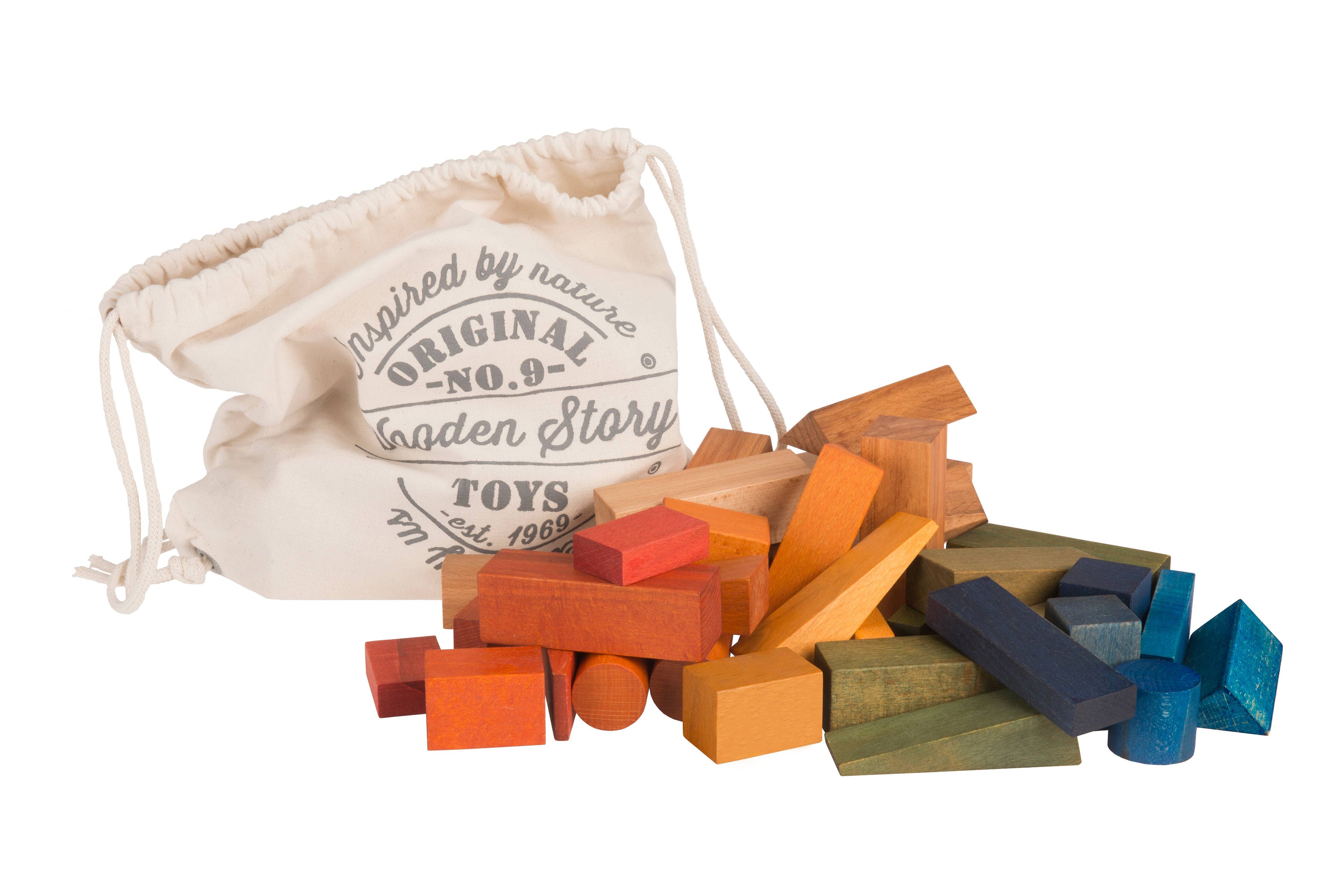 Wooden Story Rainbow XL Holzbausteine im Baumwollsack – 50 Teile