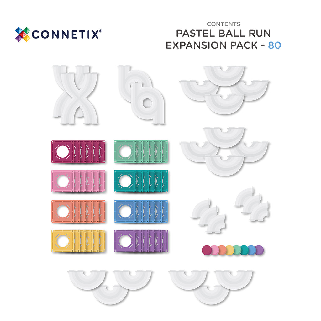 CONNETIX 马卡龙色滚珠轨道扩展包 – 80 块
