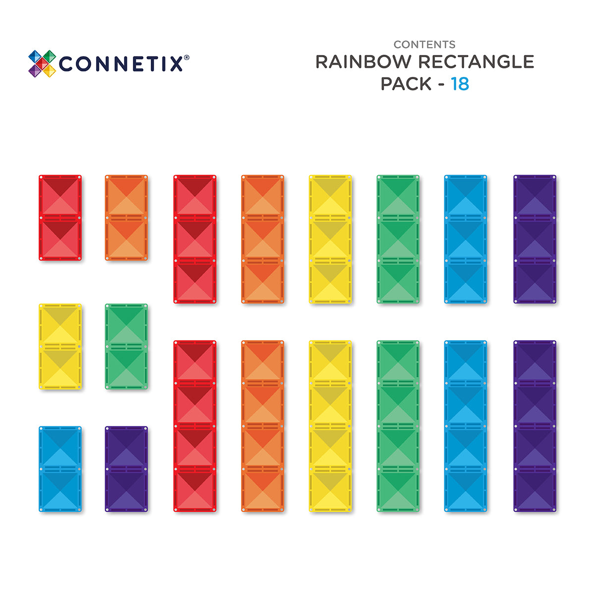 CONNETIX Rainbow Rectangle Pack – 18 Teile