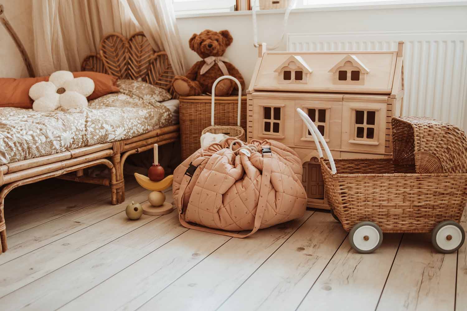 Play&Go Fleuri Organic Babymat & Bag – 3-in-1 Bio-Spielmatte, Aufbewahrung & Wickeltasche