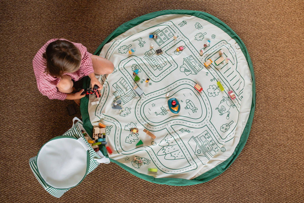 Play&Go Roadmap Spielzeugkorb – Große 2-in-1 Spielmatte & Aufbewahrung