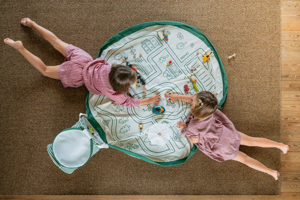 Play&Go Roadmap Spielzeugkorb – Große 2-in-1 Spielmatte & Aufbewahrung
